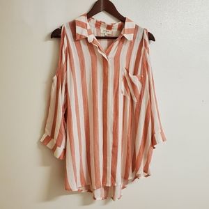 Summer Coral Button Up Stripe Shirt